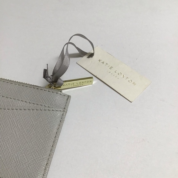 NEW Katie Loxton Gray Card Wallet Cash Zip Pouch Live Love Sparkle Gold Letters - Picture 3 of 7